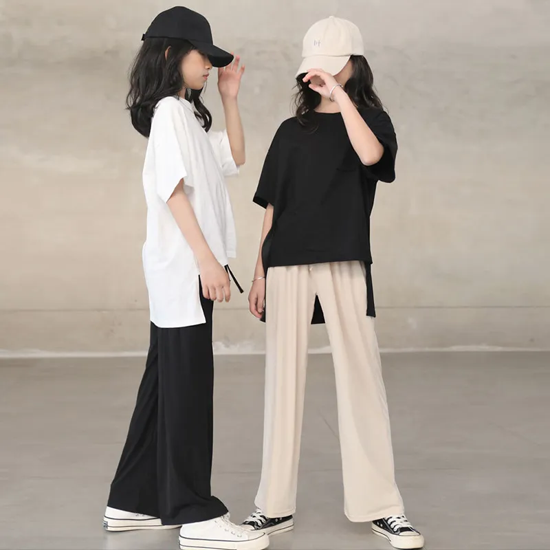 【120-170】セットアップ 無地 カジュアル シンプル 半袖 ワイドパンツ 女の子