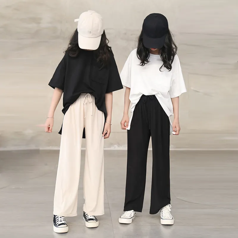 【120-170】セットアップ 無地 カジュアル シンプル 半袖 ワイドパンツ 女の子