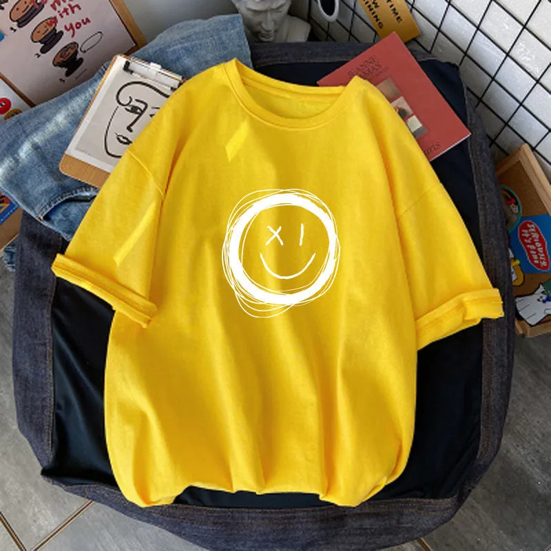 【110-160】人気オススメ 合わせやすい 子供服 笑顔柄 半袖 Ｔシャツ
