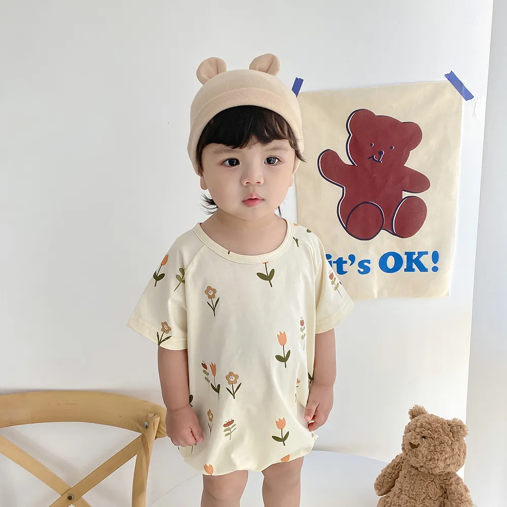 【73-110cm】二色選べ 人気新作 快適な肌触り プリント 半袖 コットン ベビー服 赤ちゃん ロンパース
