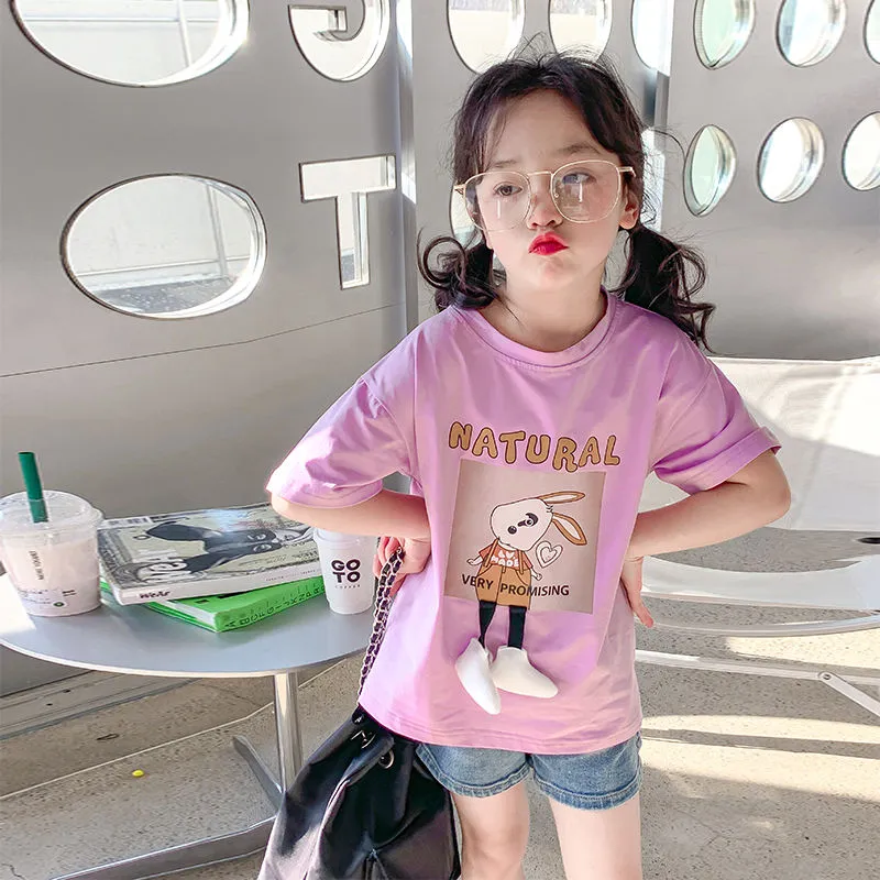 【90-160cm】夏にぴったり 女の子 カートゥーン 定番 韓国系 半袖 トップス