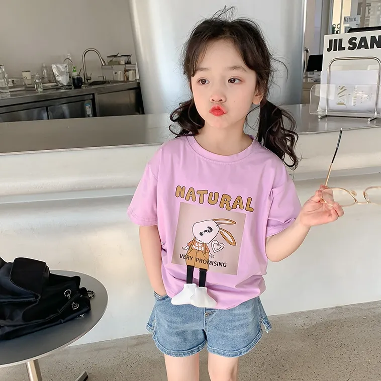 【90-160cm】夏にぴったり 女の子 カートゥーン 定番 韓国系 半袖 トップス