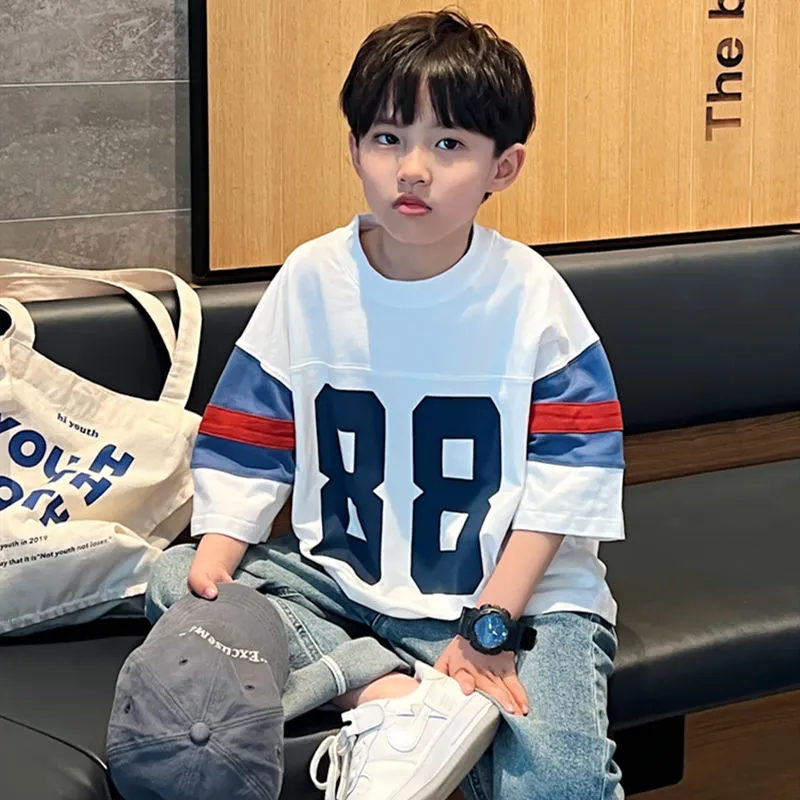 【120-170cm】2色選べる 買わなきゃ損 スポーツ レトロ 配色 切り替え キッズ 男の子 半袖 トップス