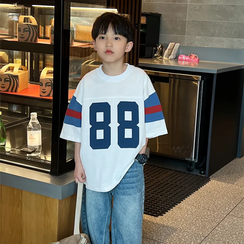 【120-170cm】2色選べる 買わなきゃ損 スポーツ レトロ 配色 切り替え キッズ 男の子 半袖 トップス