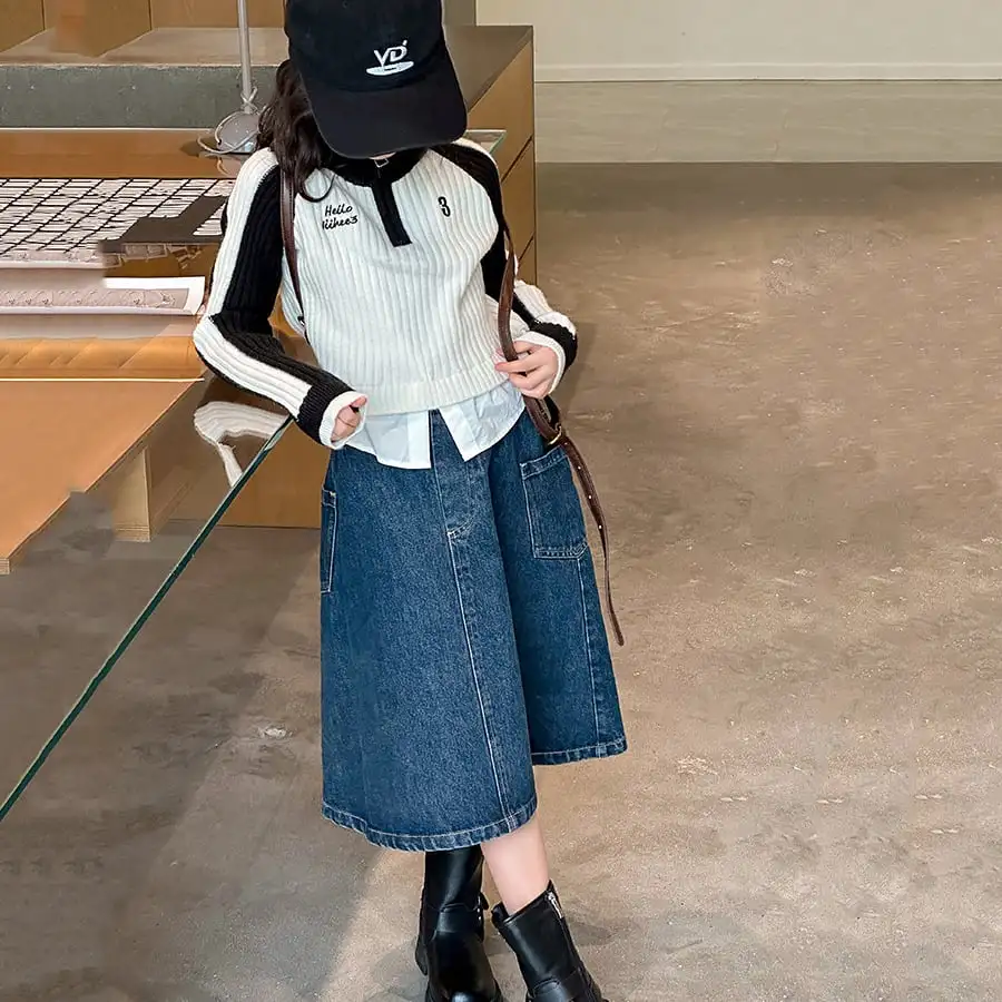 【120-150】「春新作」Aラインポケット付きデニムスカート