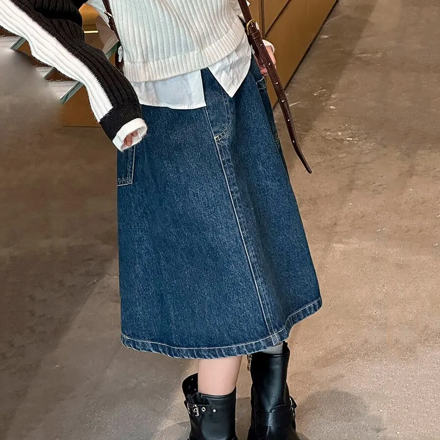 【120-150】「春新作」Aラインポケット付きデニムスカート