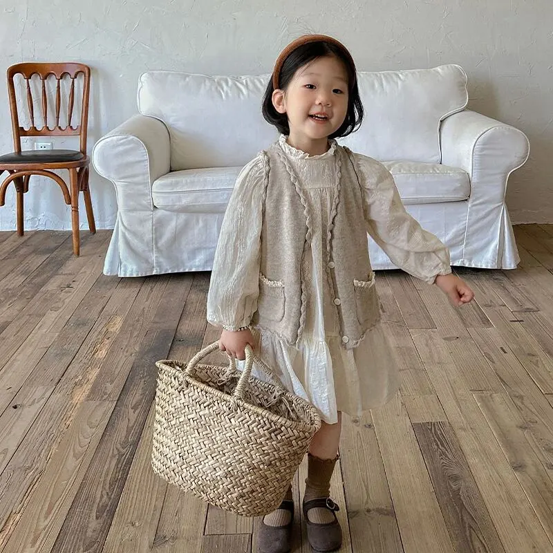 【80-140cm】春新作 品質満点 パフスリーブ レース ワンピース