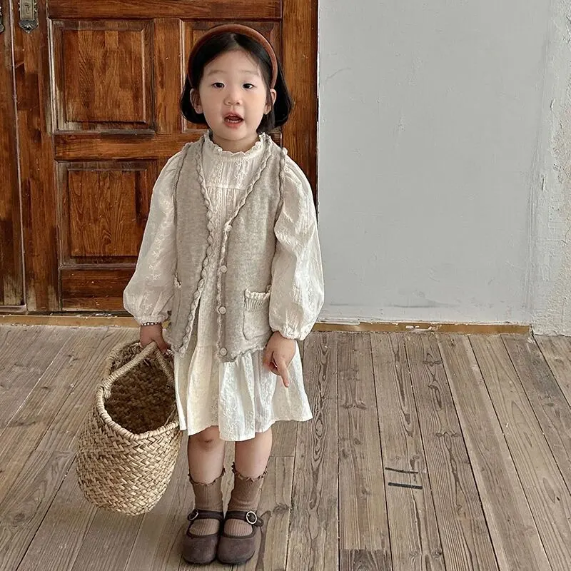 【80-140cm】春新作 品質満点 パフスリーブ レース ワンピース