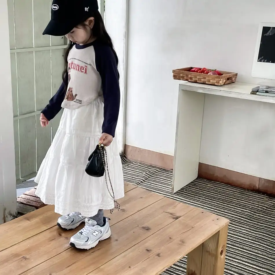 【90-140cm】フレンチ レトロ レース 刺繍 Aライン スカート