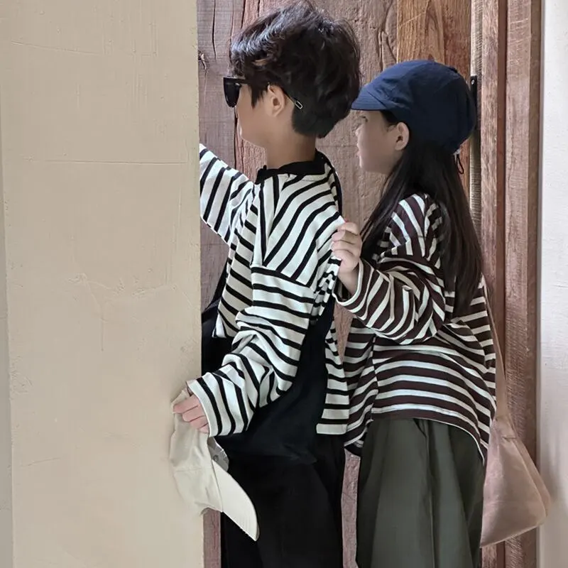 【90-140cm】ハーフ ジップ ボーダー 長袖 Ｔシャツ