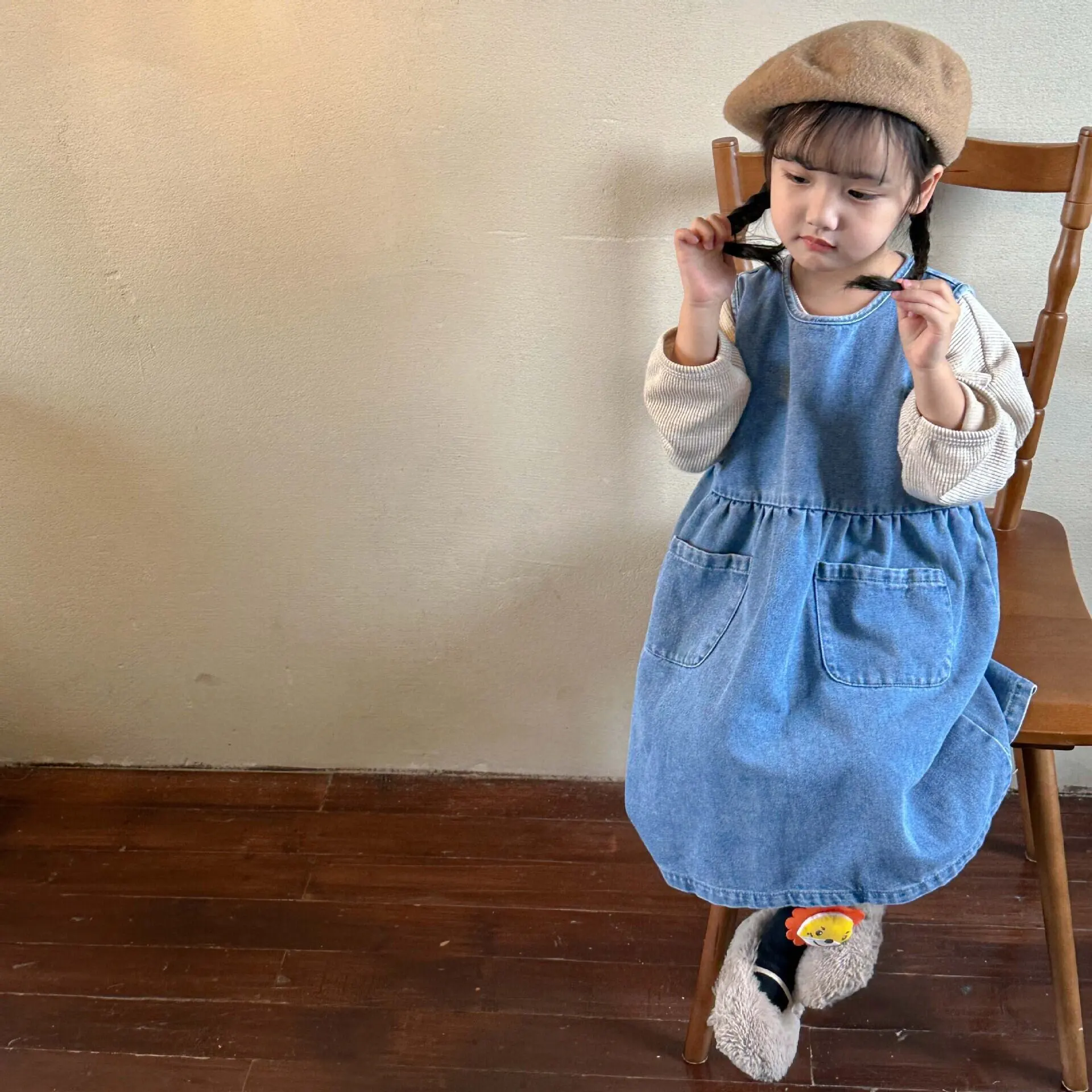 【80-150cm】春新作 ポケット付き ノースリーブ ワンピース