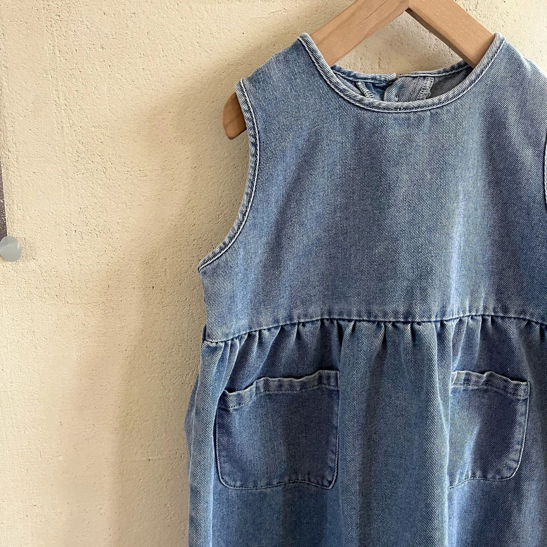 【80-150cm】春新作 ポケット付き ノースリーブ ワンピース