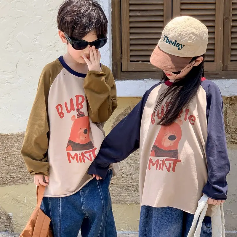 【90-150cm】春新作 ラウンドネック カジュアル Ｔシャツ