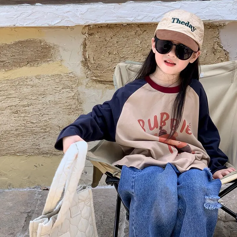 【90-150cm】春新作 ラウンドネック カジュアル Ｔシャツ