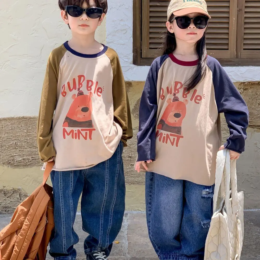 【90-150cm】春新作 ラウンドネック カジュアル Ｔシャツ