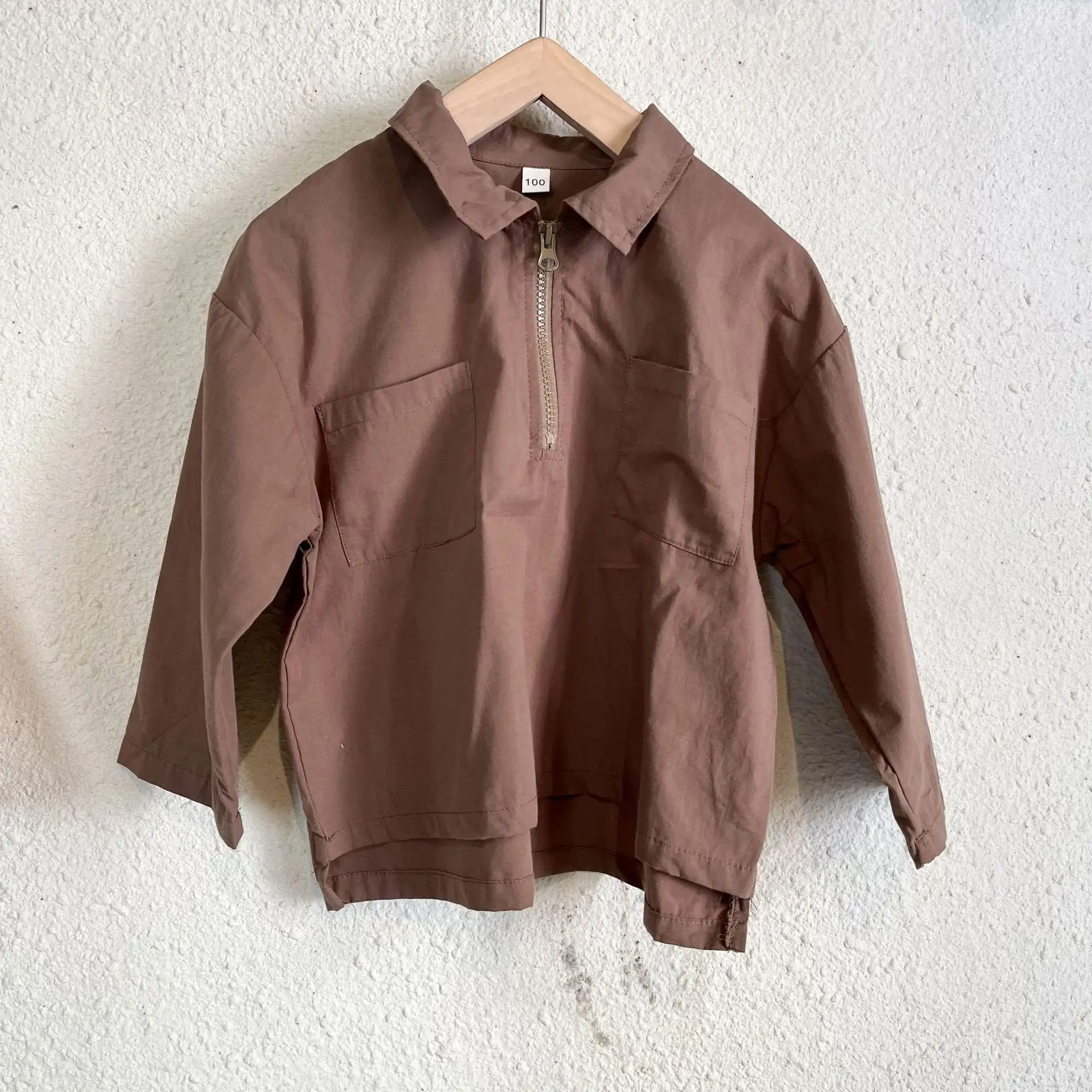 【80-150cm】春新作ハーフジッパーピュアカラーブラウス