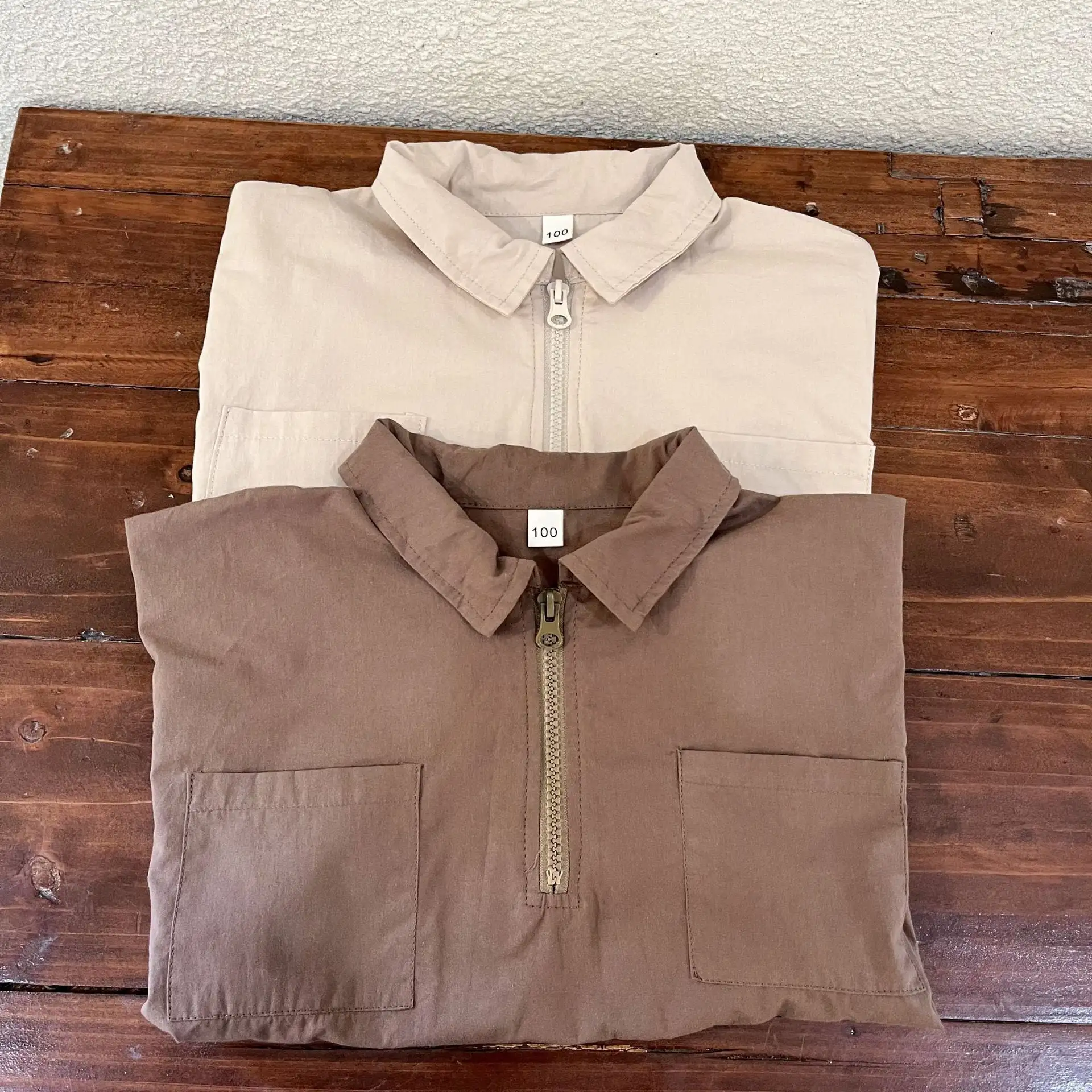 【80-150cm】春新作ハーフジッパーピュアカラーブラウス