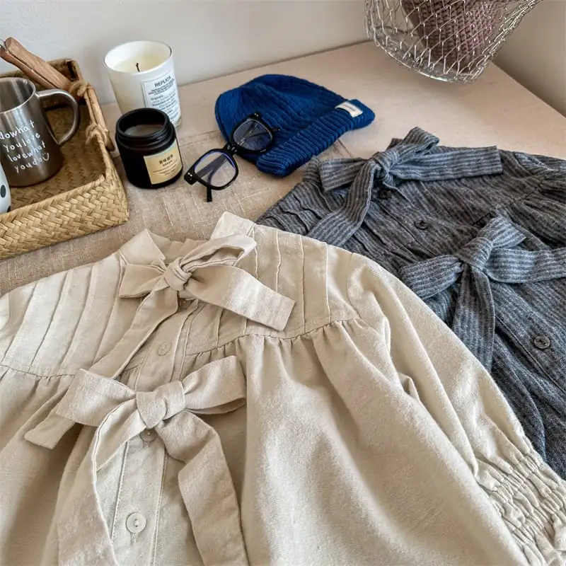 【80-130cm】春新作 リボン デザイン ルーズ シャツ