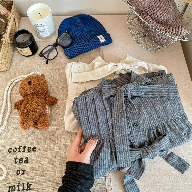 【80-130cm】春新作 リボン デザイン ルーズ シャツ