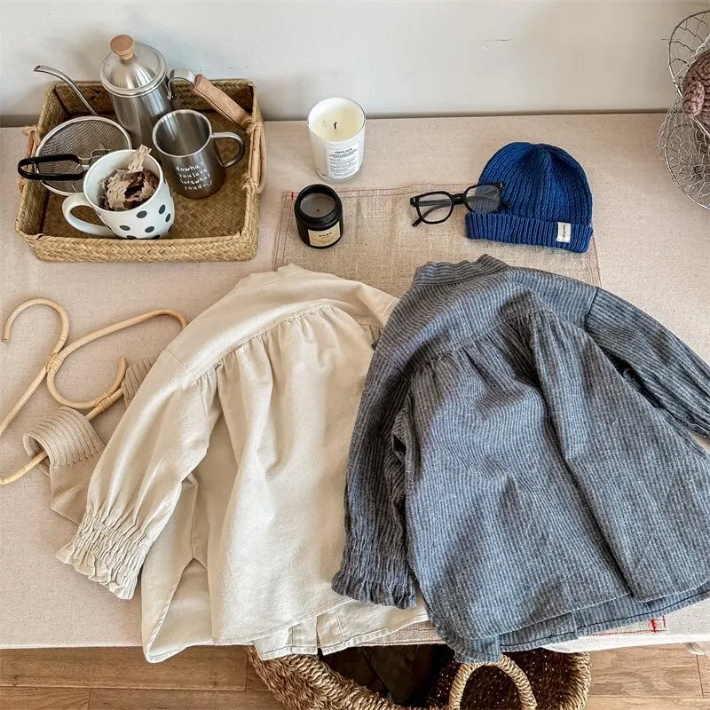 【80-130cm】春新作 リボン デザイン ルーズ シャツ