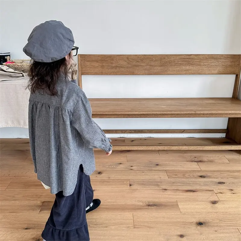 【80-130cm】春新作 リボン デザイン ルーズ シャツ