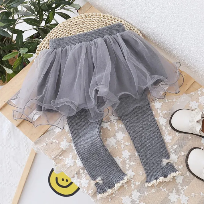 【80-130】全4色清新無地切り替えメッシュAラインロング丈女の子ボトムス