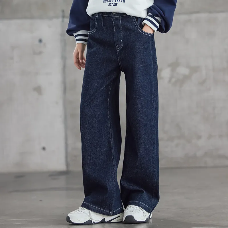 【120-170】韓国風ファッション 無地ロング丈女の子デニムパンツ