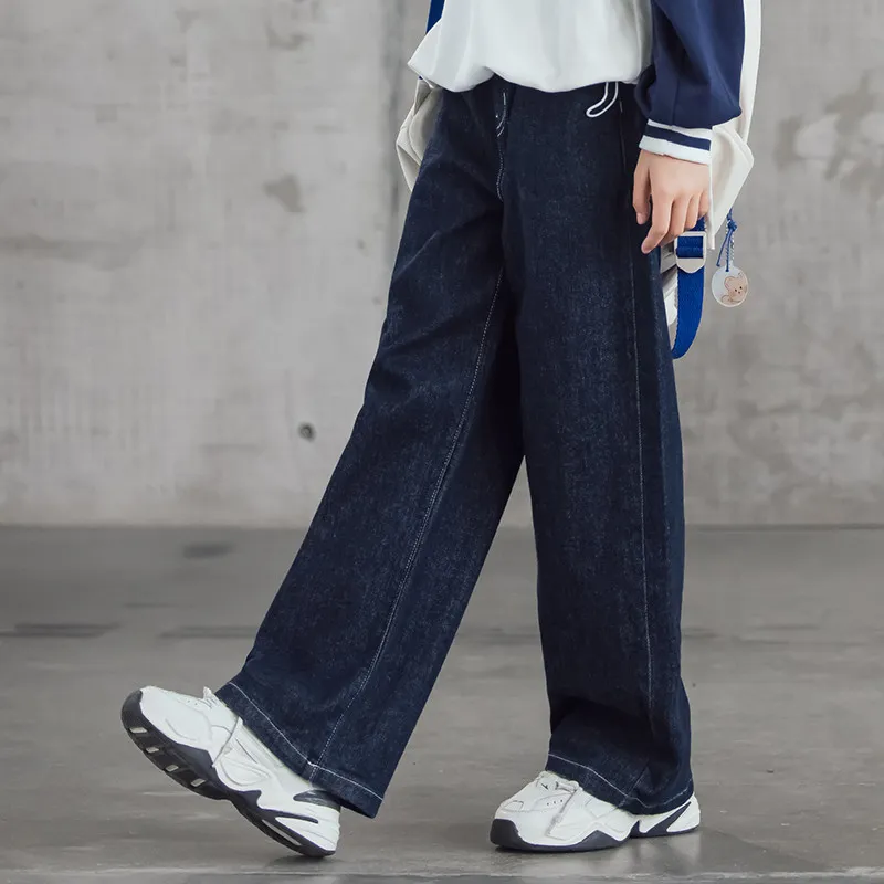 【120-170】韓国風ファッション 無地ロング丈女の子デニムパンツ