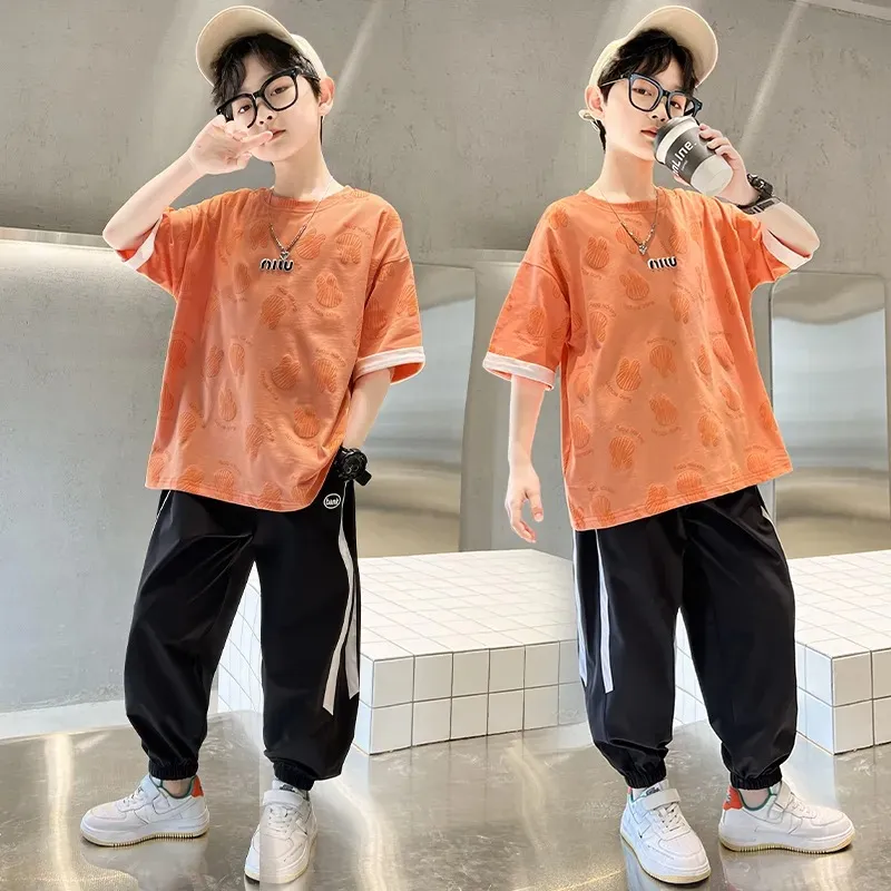 【120-170】 うさぎ かわいい 薄手 韓国系 キッズ ジュニア 子供 服 男の子 夏 半袖 Tシャツ＋パンツ セットアップ