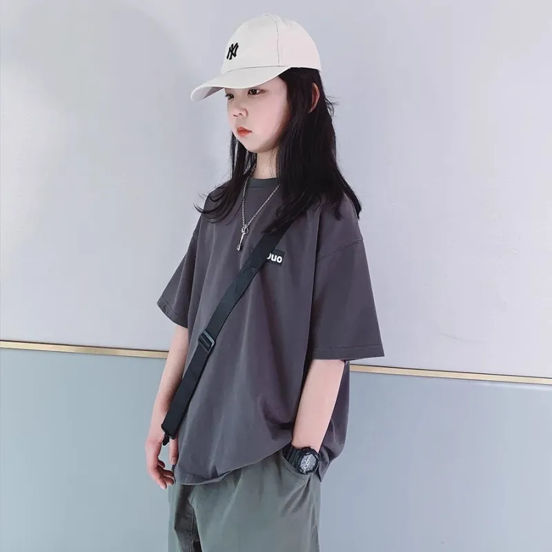 【100-160cm】シンプル アルファベット  ゆったり 半袖 夏  女の子 トップス