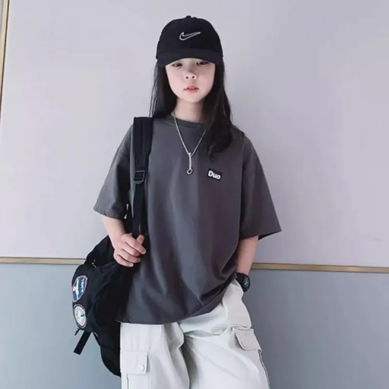 【100-160cm】シンプル アルファベット  ゆったり 半袖 夏  女の子 トップス