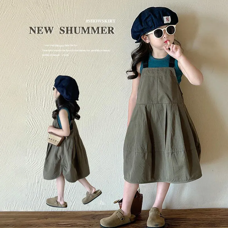 【90-140cm】単品注文 夏を楽しむ 韓国系 レトロ キュート 無地 ベスト ワンピース