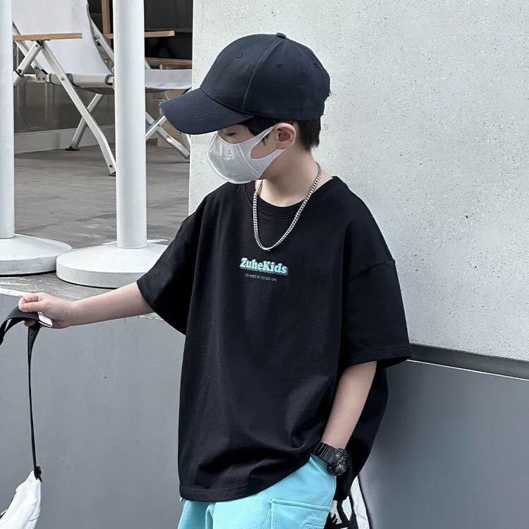 【120-160cm】2色選べる韓国 前後プリント アルファベット  夏 子供服 男の子 トップス