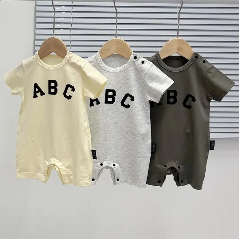 【66-90cm】三色選べ 人気上昇中 新登場 韓国風ファッション アルファベット 半袖 ベビー服 赤ちゃん ロンパース