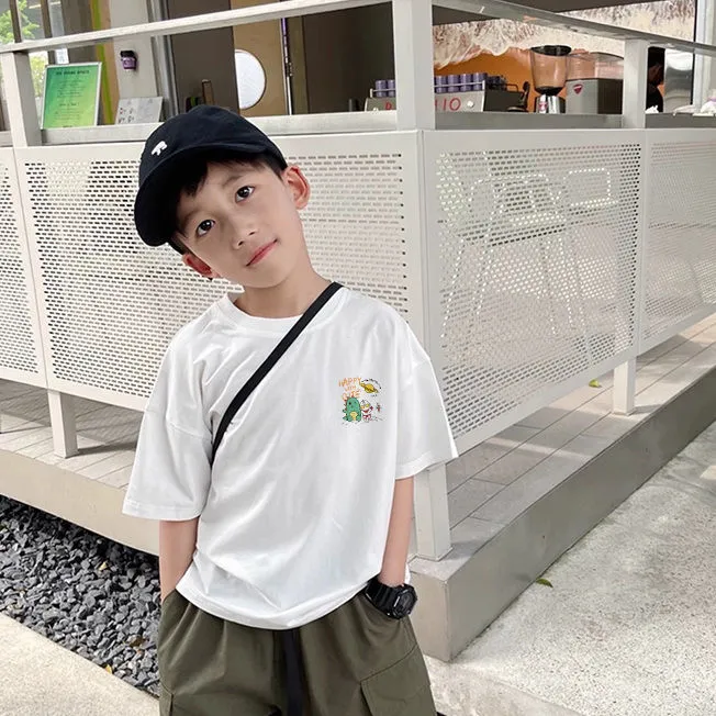 【80-140cm】新登場 心地よい キュート カートゥーン プリント 半袖 コットン 男の子 Tシャツ トップス