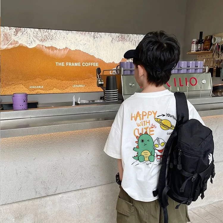 【80-140cm】新登場 心地よい キュート カートゥーン プリント 半袖 コットン 男の子 Tシャツ トップス