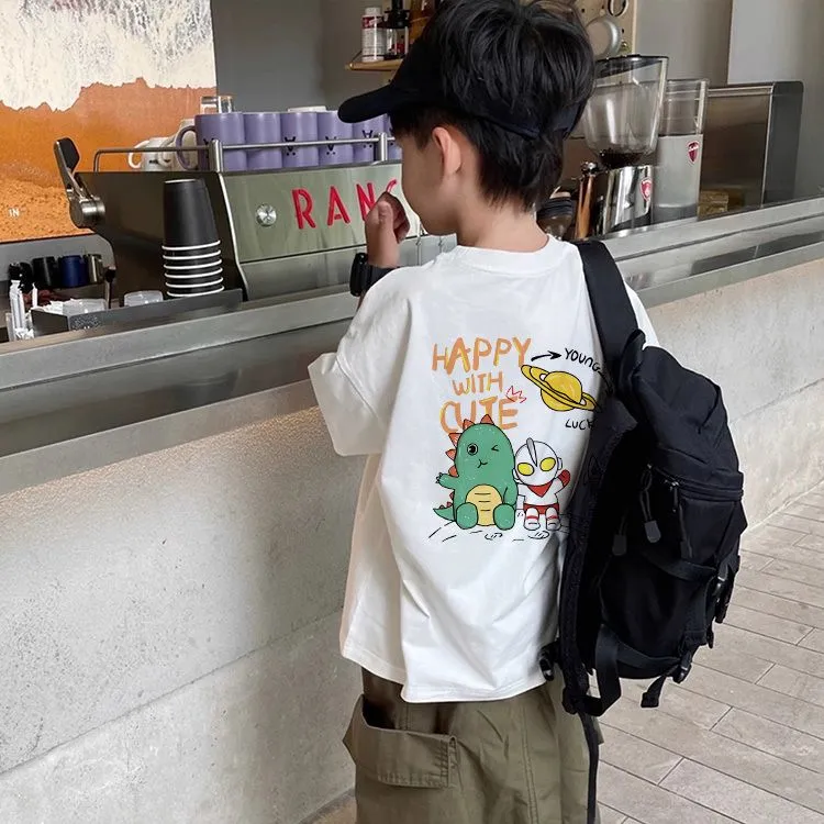 【80-140cm】新登場 心地よい キュート カートゥーン プリント 半袖 コットン 男の子 Tシャツ トップス