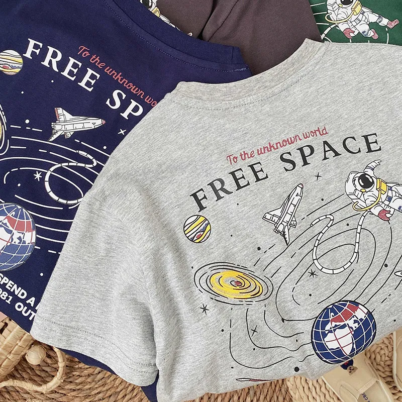 【90-140cm】全4色 夏を楽しむ カートゥーン プリント 半袖 スポーツ ストリート系 Tシャツ