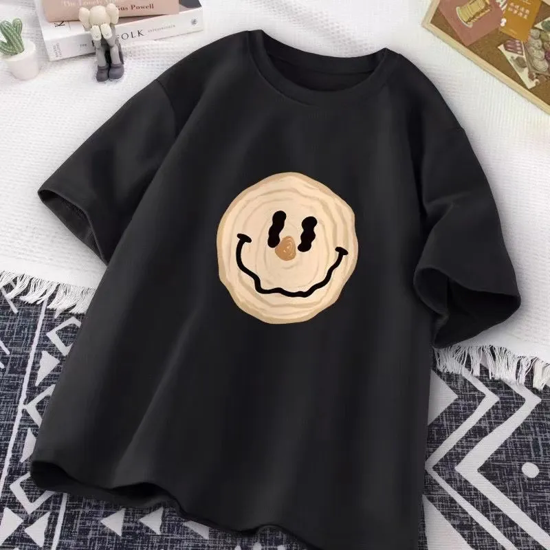 【100-160cm】 6色展開 レトロ カートゥーン 笑顔 キッズ ジュニア 男の子 女の子 男女兼用 夏 半袖 Tシャツ カットソー トップス