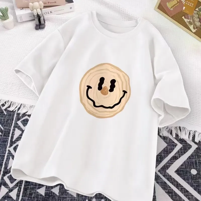 【100-160cm】 6色展開 レトロ カートゥーン 笑顔 キッズ ジュニア 男の子 女の子 男女兼用 夏 半袖 Tシャツ カットソー トップス