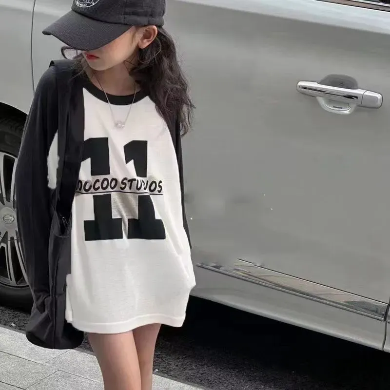 【100-160cm】絶対ほしい  合わせやすい カジュアル シンプル きれいめ 配色 女の子 長袖 Ｔシャツ