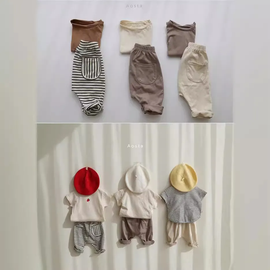 【73-100cm】絶対後悔しない 合わせやすい  シンプル 履きやすい  無地 ボーダー柄 多色選べる  べびー パンツ