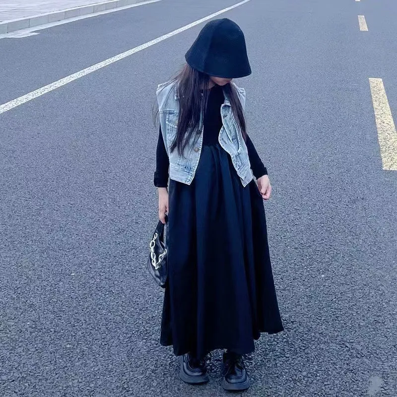 【110-170cm】超人気商品  おしゃれ  カジュアル  モード  きれいめ  女の子  長袖 ワンピース