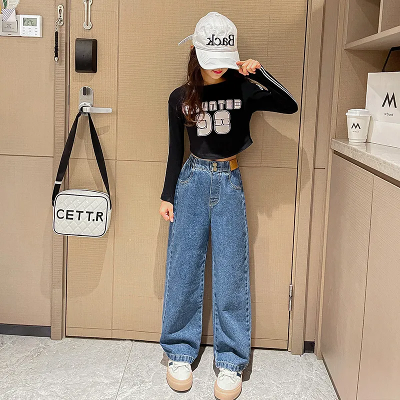 【120-170cm】超人気商品  合わせやすい  おしゃれ  ファッション  女の子  デニム  ワイドパンツ