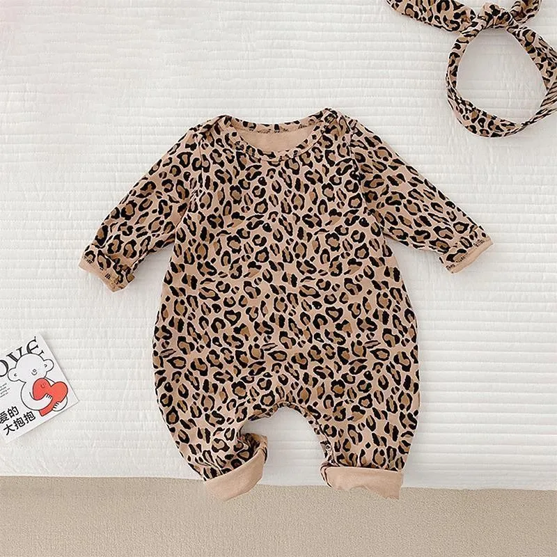 【66-100cm】大注目！肌触りよく 快適 通気性良い 楽ちん レオパード ロンパース