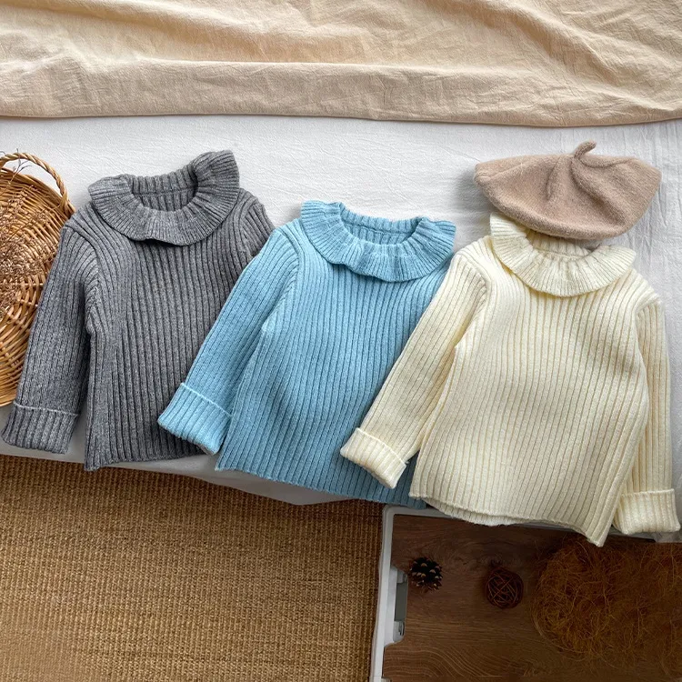 【66-100cm】3色選べるデザイン性抜群 長袖 ニット 無地 秋冬 女の子 ベビー服 トップス