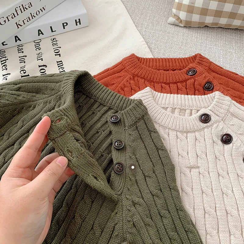 【73-130cm】三色選べ レトロ 韓国風ファッション 着回し力抜群 無地 ニット 長袖 ベビー服 女の子 男の子 セーター トップス