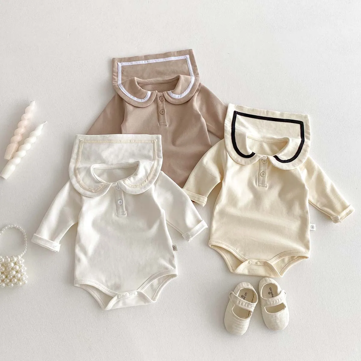 【66-90cm】三色選べ 学園風 快適な肌触り 長袖 裏起毛 ベビー服 赤ちゃん ロンパース