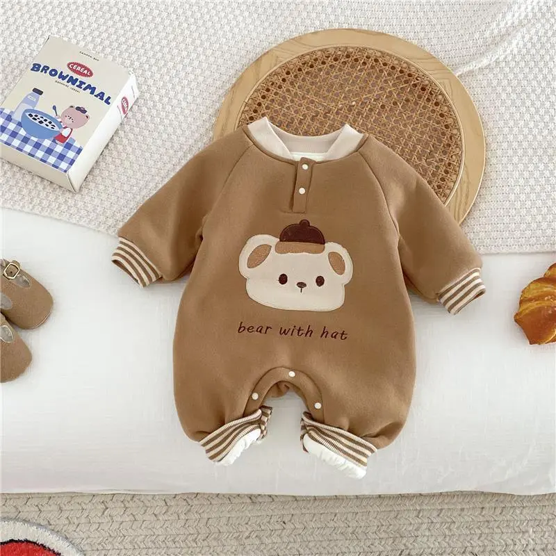 【66-90cm】二色選べ 秋冬新作 蓄熱保温 快適な肌触り カートゥーン 裏起毛 厚手 ベビー服 赤ちゃん ロンパース