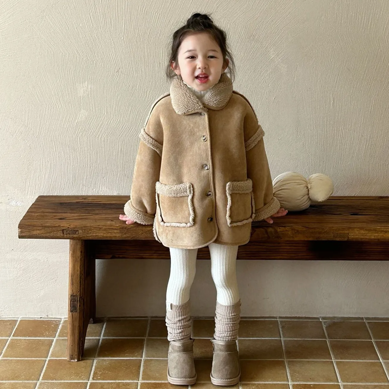 単品注文【90-140cm】今季大注目 レトロ スウィート 韓国系 無地 ニット セーター＋切り替え 暖かい アウター 子供服 女の子 二点セット